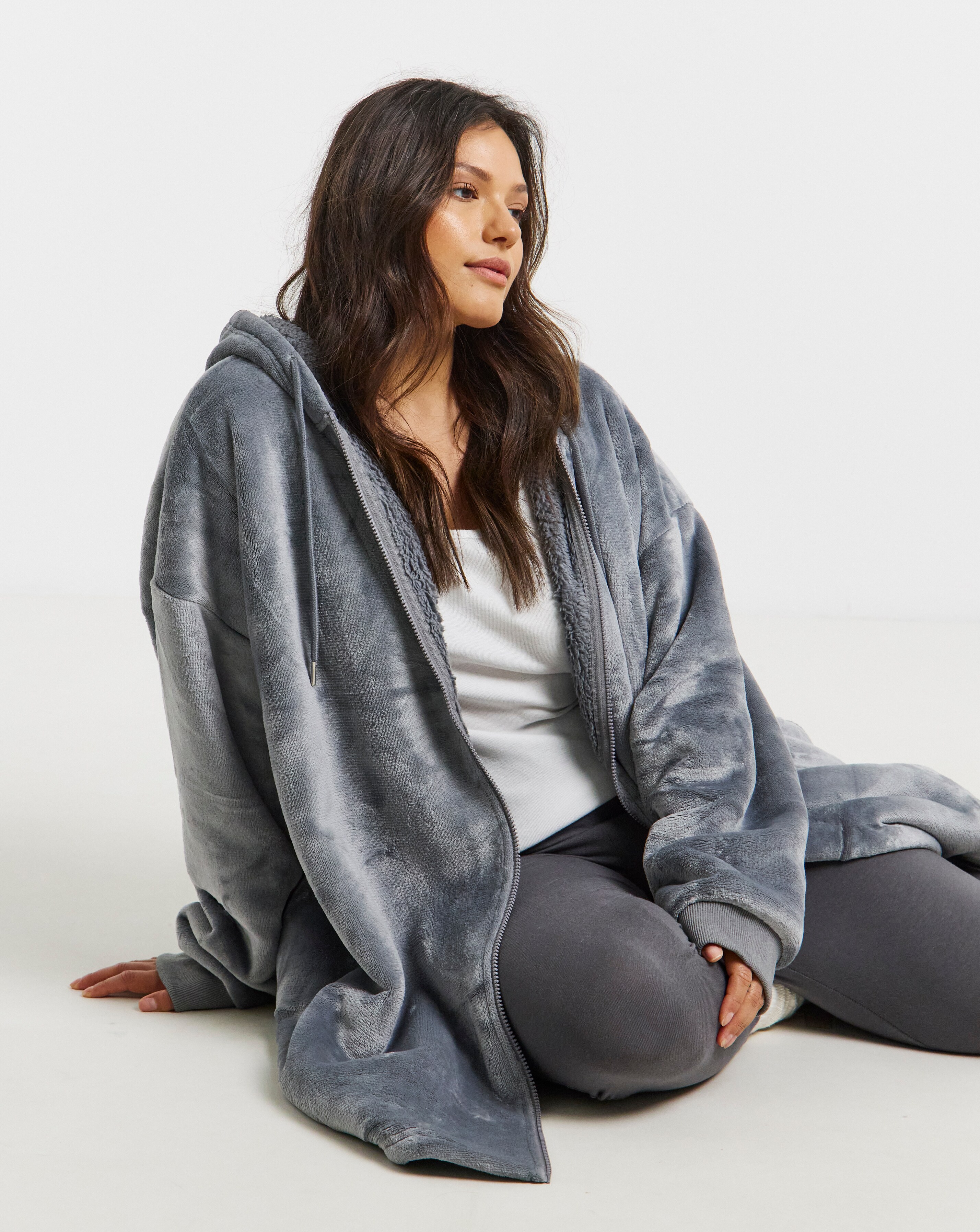 Pretty Secrets Zip Through Fleece Oversized Hooded Lounge Dress