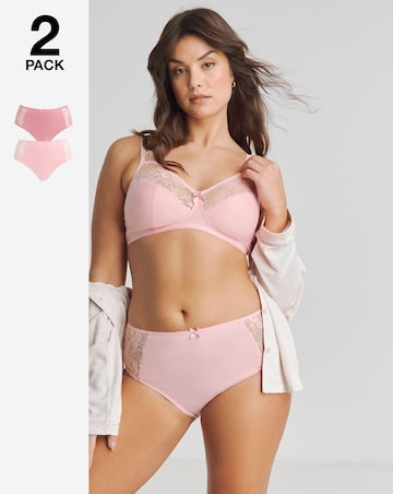 Pretty Secrets (2 Pack) Cotton Lace Full Fit Brief Knickers Pink Multi
