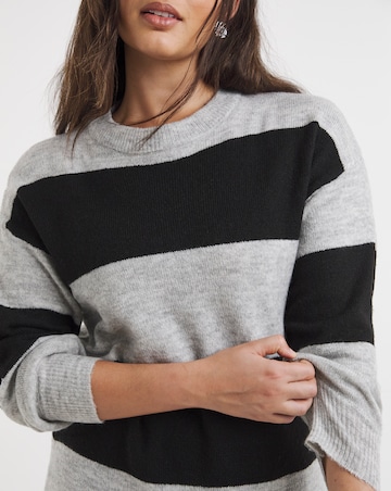 Simply Be Black & Grey Stripe Crew Neck Mini Dress