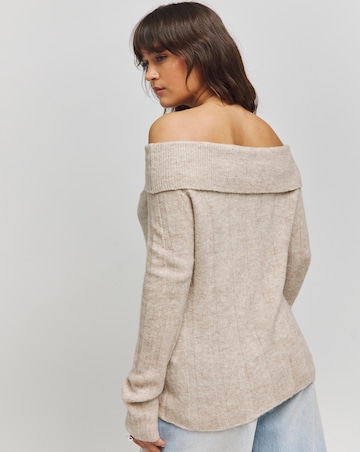 Oatmeal Rib Bardot Jumper
