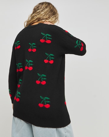 Black Cherry Print Boyfriend Cardigan