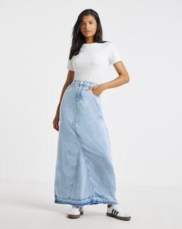 Simply Be Light Wash Denim Lyocell Maxi Skirt