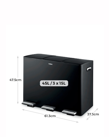 Tower 45L Black Recycling Pedal Bin