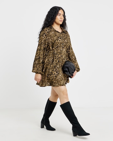 Leopard Print Shirt Dress With Cinch Waist Detail