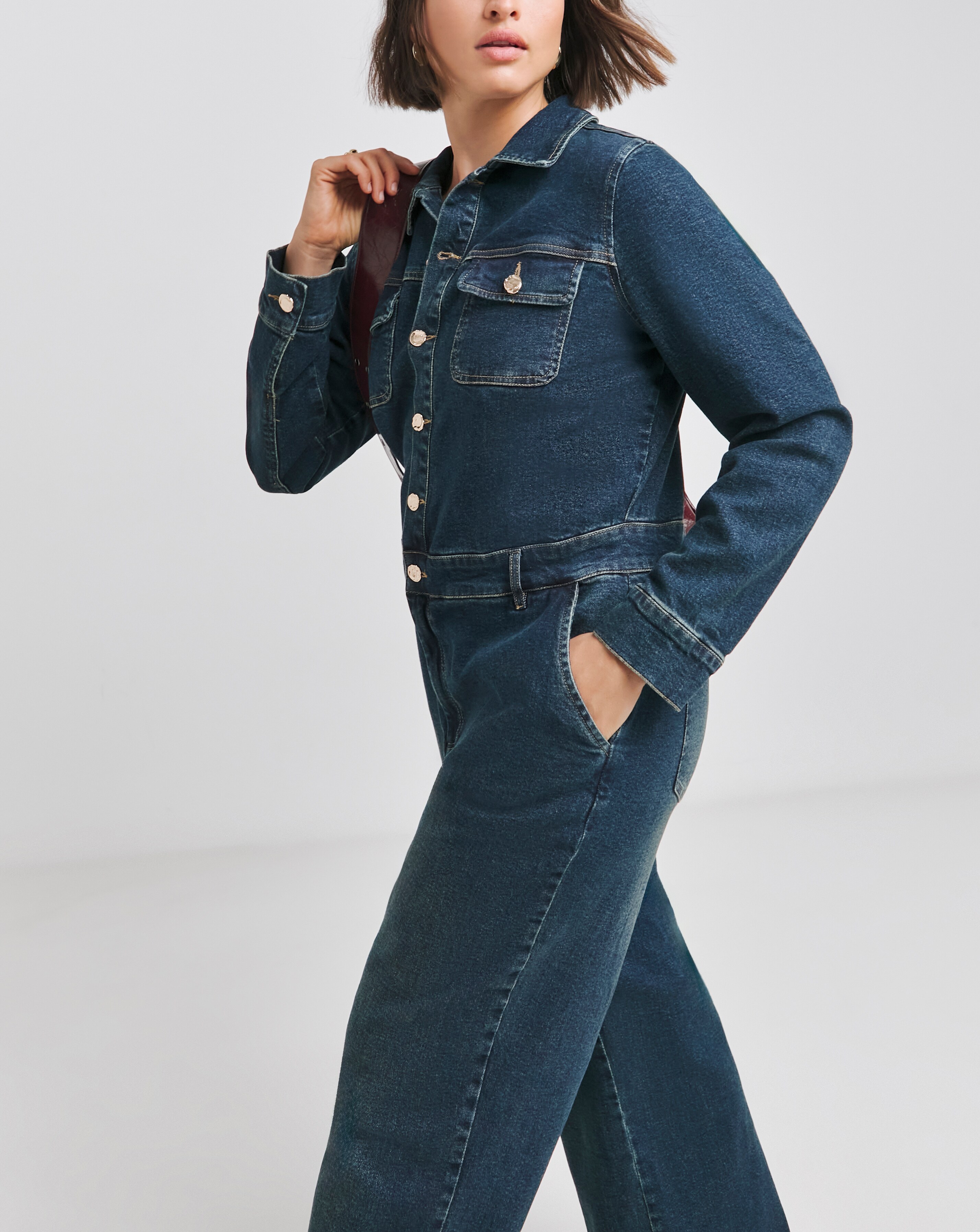 Stretch denim boiler suit shop