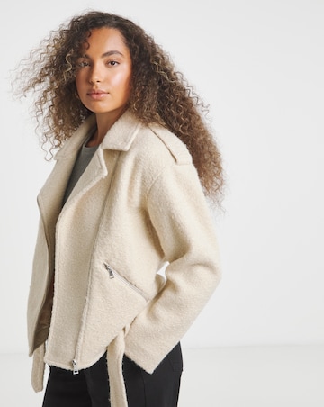 Ecru Boiled Faux Wool Biker