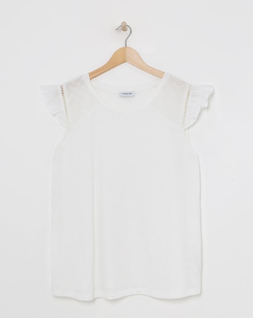Simply Be White Broderie Frill T-Shirt with Ladder Trim
