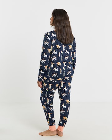 Chelsea Peers Jersey Crew Neck Christmas Dog Print Pyjama Set