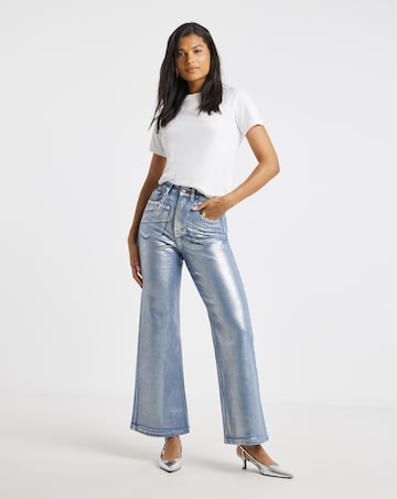 Blue Metallic Wide Leg Jeans