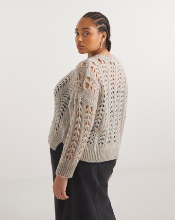 Grey Cable Ladder Stitch Distressed Jumper