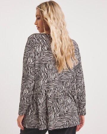 Zebra Button Front Peplum Longline Top