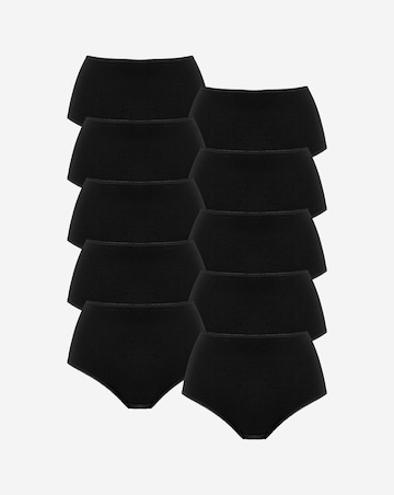 Pretty Secrets (10 Pack) Cotton Full Brief Knickers Black