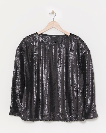 Black Flared Sleeve Matte Sequin Top
