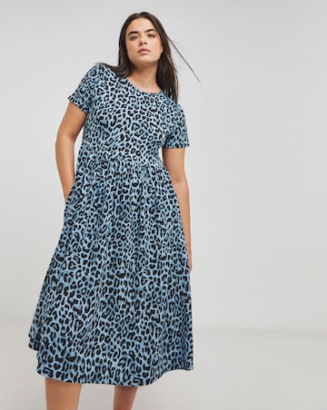 Blue Animal Supersoft Midi Dress With Pockets
