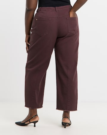 Burgundy Comfort Stretch Dart Detail Barrel Leg Jeans