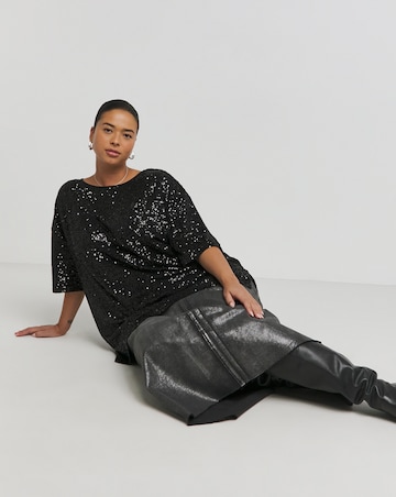 Black Linear Sequin Oversized T-Shirt