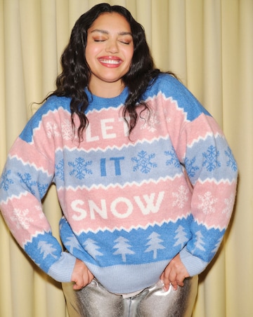 Blue And Pink Let It Snow Christmas Jumper