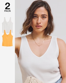 Simply Be White &amp; Orange 2 Pack Multiwear Vests