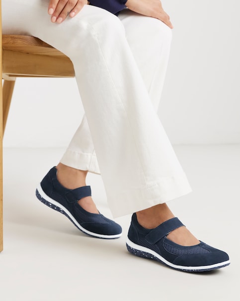 Heavenly Soles Avalon Sporty Mary Jane Suede Trainer - Wide Fit (E)