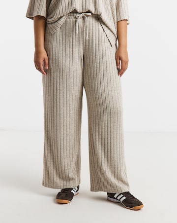 Oatmeal Marl Cut & Sew Wide Rib Wide Leg Joggers