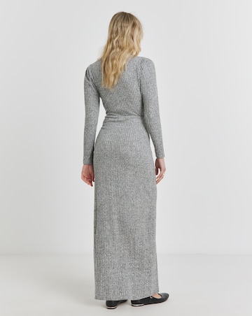 Grey Cosy Rib Wrap Front Midaxi Dress