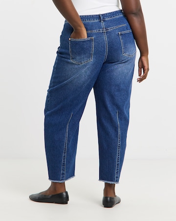 Mid Wash Comfort Stretch Dart Detail Barrel Leg Jeans
