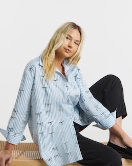 Blue Stripe Oversized Embroidered Shirt