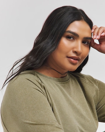 Acid Wash Khaki Raglan Sleeve Longline Sweatshirt