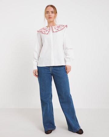 White Embroidered Collared Blouse