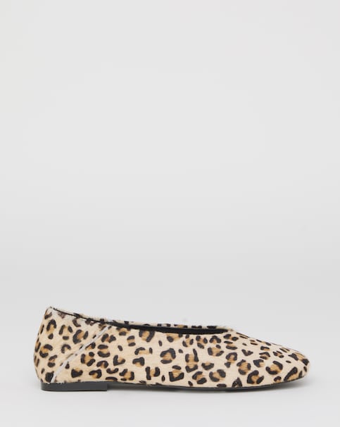 Primrose Leopard Print High Cut Leather Ballerina Shoes - Wide Fit (E)