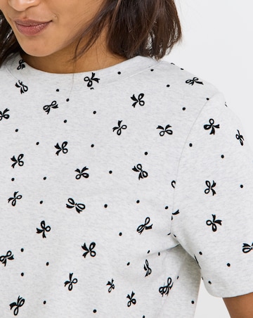 Grey Marl Bow Print T-Shirt