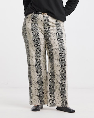 Black Snake Print Wide Leg Jeans