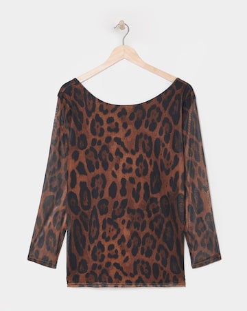 Leopard Print Mesh Scoop Back Top