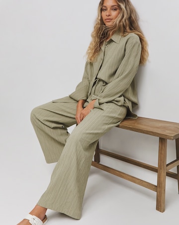Sage Textured Wide Leg Trousers