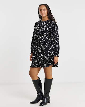 Star Print Supersoft Skater Dress With Shirred Cuff
