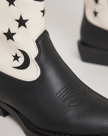 Noelle Moon and Star Cut Out Western Ankle Boots Wide E Fit