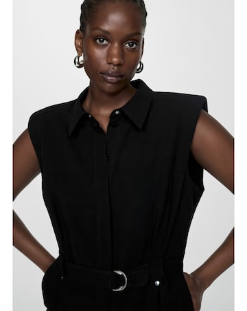 Mango Linen Blend Belted Jumpsuit