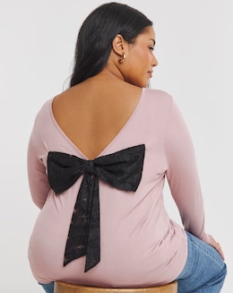 Pink &amp; Black Lace Bow Back Top