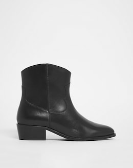 Aida Leather Western Cowboy Ankle Boots - Extra Wide Fit (EEE)
