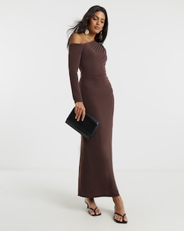 Flounce London Jersey Asymetric Ruched Midaxi Dress