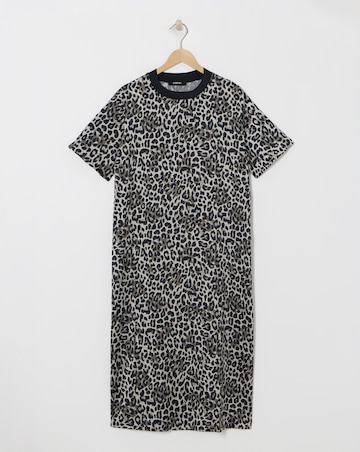 Leopard Print Satin Midi T-Shirt Dress
