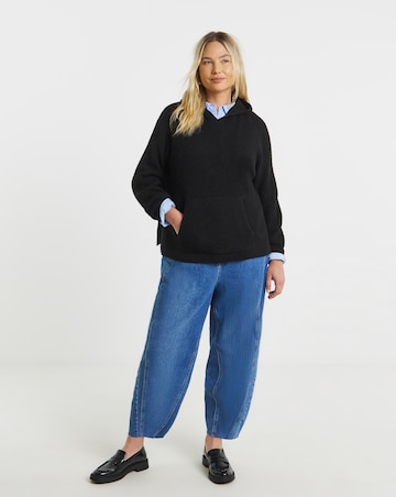 Cosy Yarn Black Ribbed Knitted Hoodie