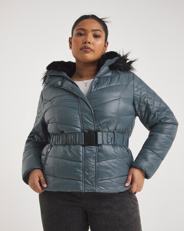 Blue Grey Luxe Short Padded Coat