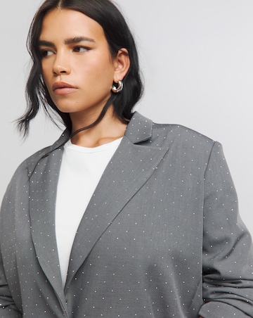 Grey Diamante Single Breasted Hotfix Blazer