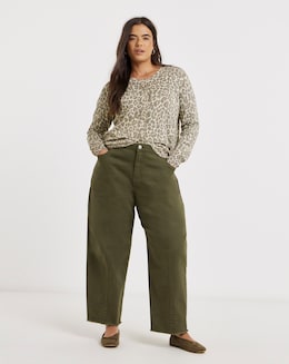 Olive Dart Detail Barrel Leg Jeans