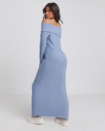 Blue Cosy Rib Bardot Maxi Dress