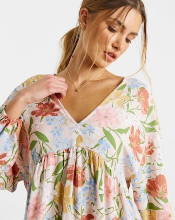 Simply Be Floral Printed Linen Blend Smock Dress
