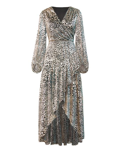 Joanna Hope Metallic Plisse Wrap Midi Dress