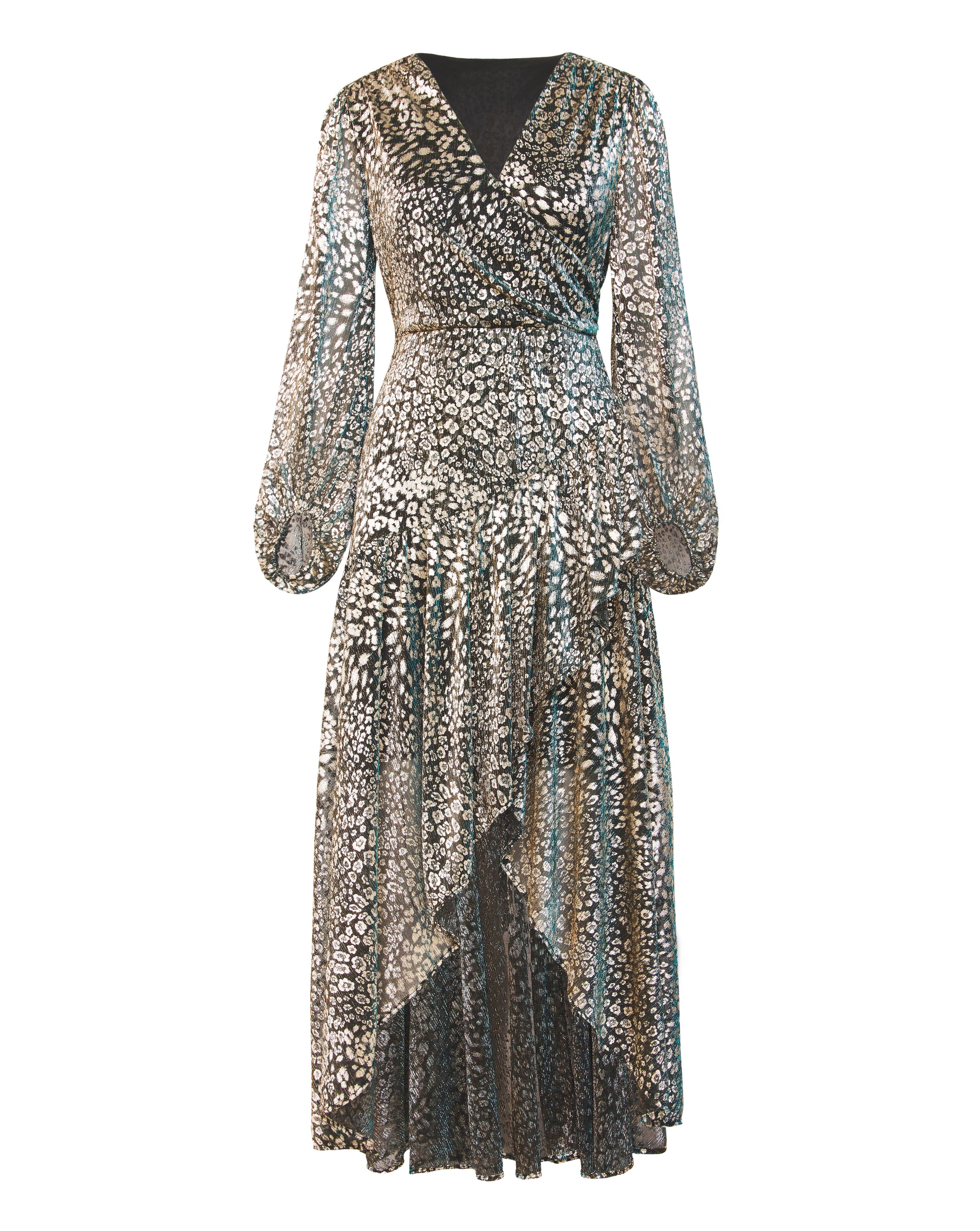 Joanna Hope Metallic Plisse Wrap Midi Dress