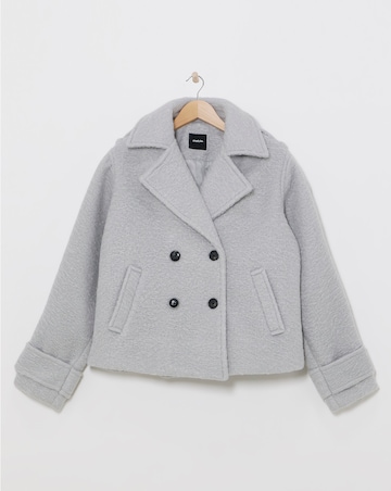 Grey Cropped Faux Wool Trench